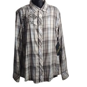 Helix Mens Gray Plaid Embroidered Button Down Long Sleeve Shirt Sz X-large NWT